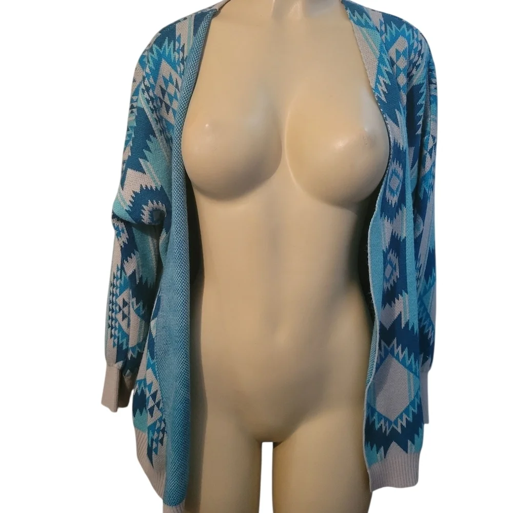 Crazy Train Blue Cardigan Sweater Medium Western Rodeo Country - Picture 2 of 2